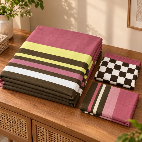 Cotton_|__Super_King_Size_|_Flat_Bedsheet_|_Wine_With_Brown_Design_|_2_Pillow_Covers|_-_Marina