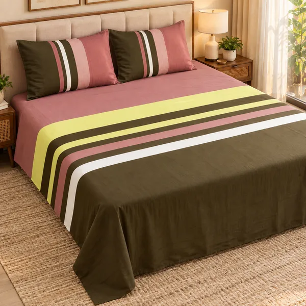 Cotton_|__Super_King_Size_|_Flat_Bedsheet_|_Wine_With_Brown_Design_|_2_Pillow_Covers|_-_Marina