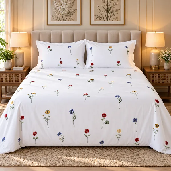 Cotton_|_Super_King_Size_|_Flat_Bedsheet_|_White_With_Blue_|_2_Pillow_Covers|_-_Satrang