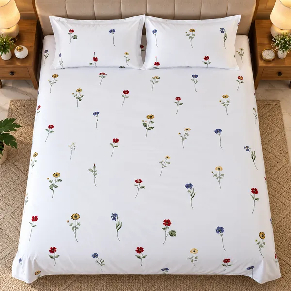 Cotton_|_Super_King_Size_|_Flat_Bedsheet_|_White_With_Blue_|_2_Pillow_Covers|_-_Satrang