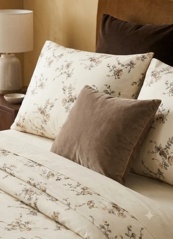 Cotton_|_Super_King_Size_|_White_With_Brown_Flower_With_2_Pillow_Covers_|_-_Emerald