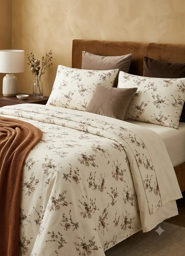 Cotton_|_Super_King_Size_|_White_With_Brown_Flower_With_2_Pillow_Covers_|_-_Emerald