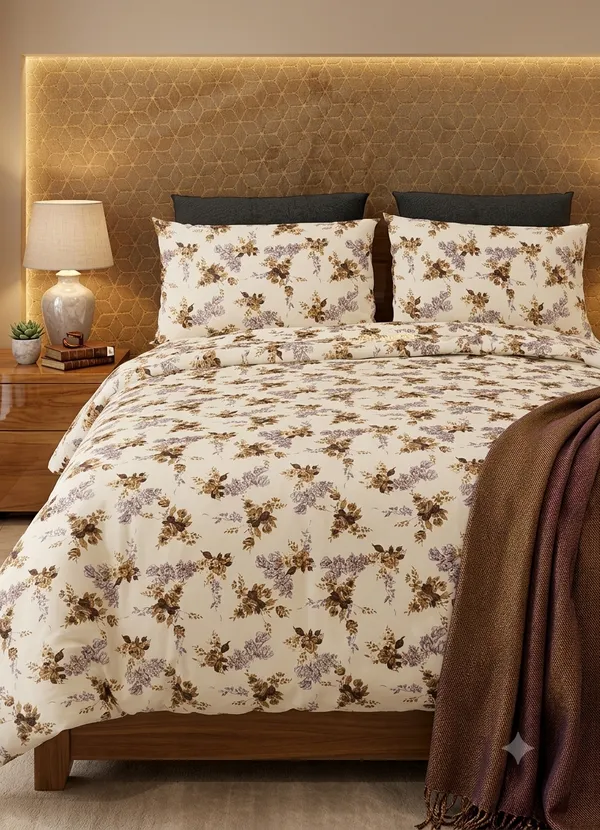 Cotton_|_Super_King_Size_|_White_With_Brown_Flower_With_2_Pillow_Covers_|_-_Emerald