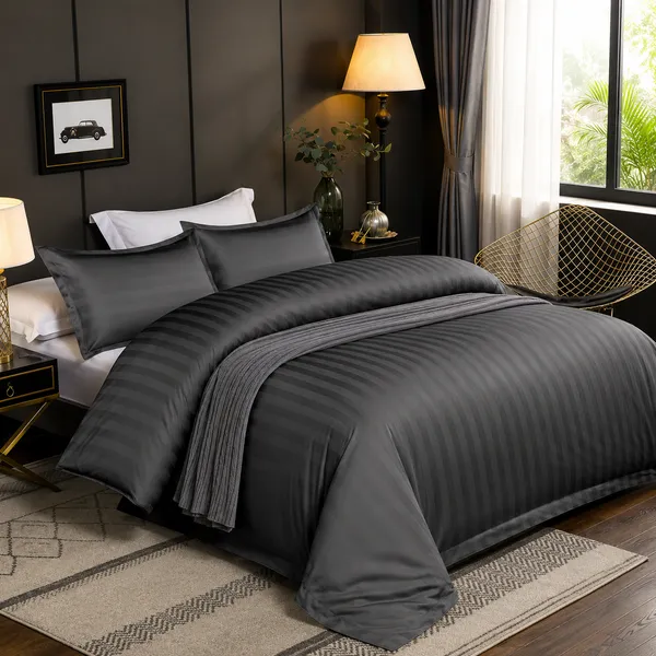 Cotton_Feel_|_King_Size_|_Flat_Bedsheet_|_Charcoal_Solid_Self_Stripes_With_2_Pillow_Covers|_-_Everyday_Elegance