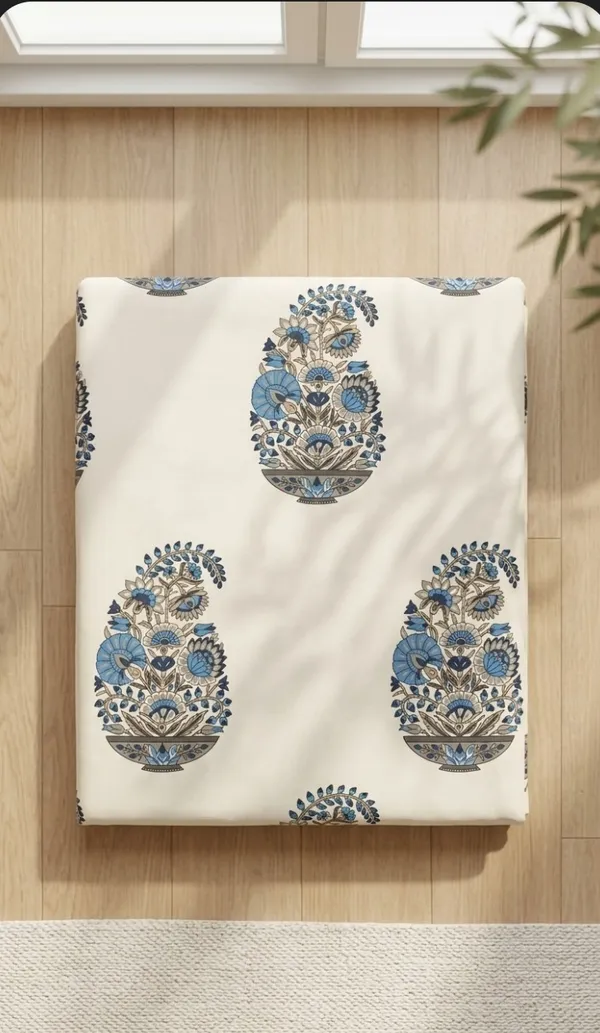Cotton_|__Super_King_Size_|_Bedsheet_|_White_With_Blue_Handblock_|_2_Pillow_Covers|_-Star_Loom