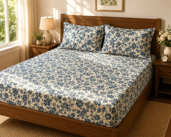 Cotton_|_King_Size_|_Fitted_Bedsheet_|_Cream_With_Blue_With_2_Pillow_Covers|_-Gems_Aura