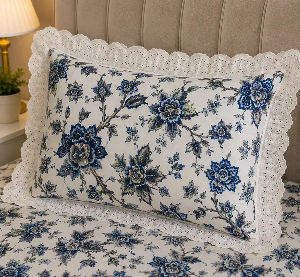 Cotton_|_Super_King_Size_|_Flat_Bedsheet_|_White_With_Blue_Flower_Design_With_Lace_on_2_Pillow_Covers|_-_Gulista_Noor