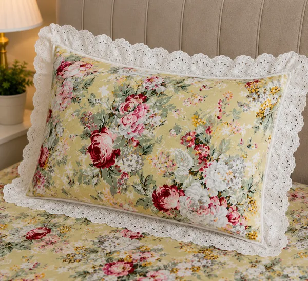 Cotton_|_Super_King_Size_|_Flat_Bedsheet_|_Lemon_With_Multiflowers_Design_With_Lace_on_2_Pillow_Covers|_-_Gulista_Noor