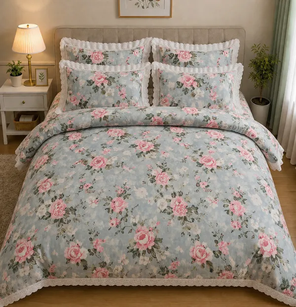 Cotton_|_Super_King_Size_|_Flat_Bedsheet_|_Sky_Blue_With_Multi_Design_With_Lace_on_2_Pillow_Covers|_-_Gulista_Noor