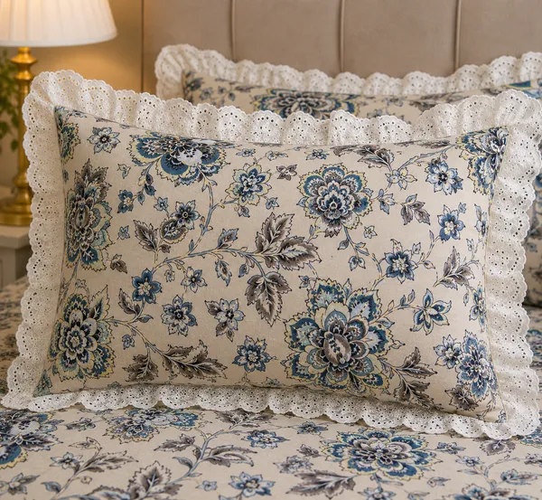 Cotton_|_Super_King_Size_|_Flat_Bedsheet_|_White_With_Blue_Flower_Design_With_Lace_on_2_Pillow_Covers|_-_Gulista_Noor
