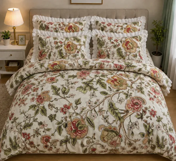Cotton_|_Super_King_Size_|_Flat_Bedsheet_|_White_With_Multi_Design_With_Lace_on_2_Pillow_Covers|_-_Gulista_Noor