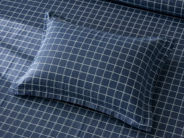 Gulmohar-:Blue_Check_Print_Super_King_Size_Bedsheet