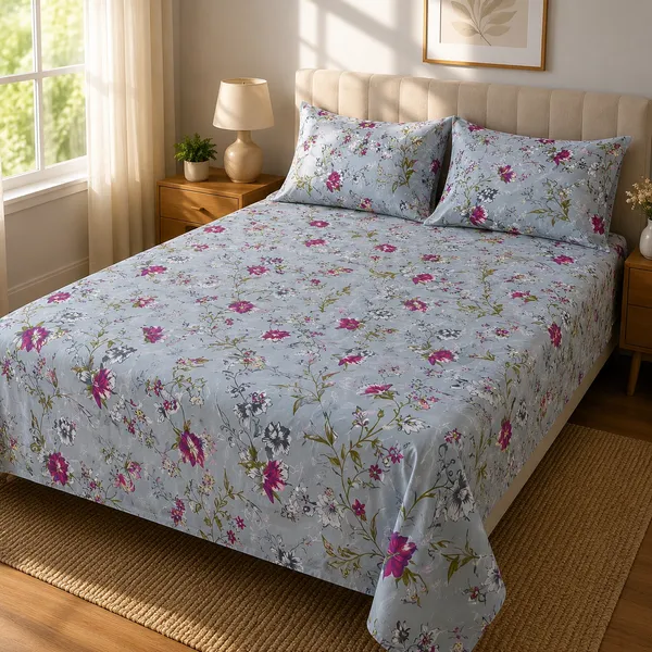 Glace_Cotton_|_Queen_Size_|_Flat_Bedsheet_|_Grey_With_Pink_Flowers_With_2_Pillow_Covers|_-_Gulmohar