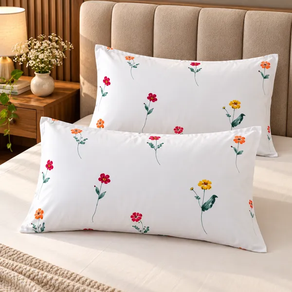 Cotton_|_Super_King_Size_|_Flat_Bedsheet_|_White_With_Yellow_|_2_Pillow_Covers|_-_Satrang