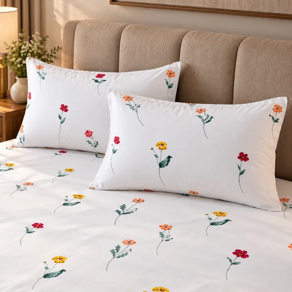 Cotton_|_Super_King_Size_|_Flat_Bedsheet_|_White_With_Yellow_|_2_Pillow_Covers|_-_Satrang