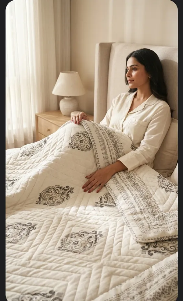 Komal_Sparsh_Bedcover_-_White_Block_Printed_Quilted_Bedcover_with_Pillow