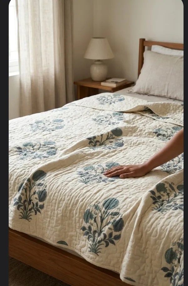 Cotton_Quilted_|_Double_Bed_Size_Bedcover_|_White_Pure_Handblock_Bedcover_With_2_Quilted_Pillow_Covers_|_-_Komal_Sparsh