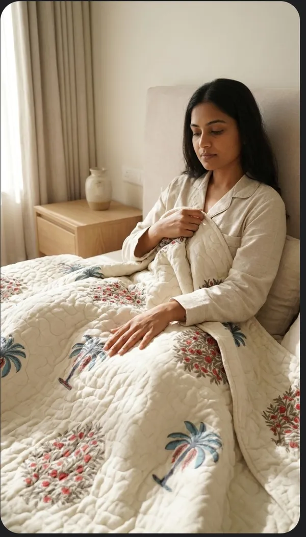 Komal_Sparsh_-_White_handblock_Double_Bedcover_With_King_Size_Bedsheet_and_Four_Pillow_Covers