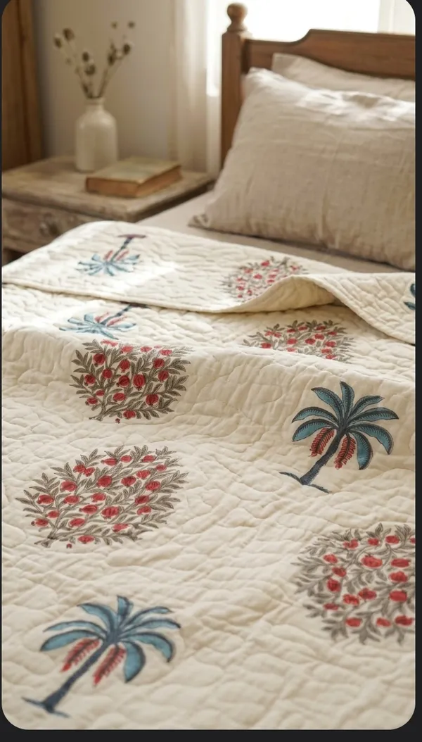 Komal_Sparsh_-_White_handblock_Double_Bedcover_With_King_Size_Bedsheet_and_Four_Pillow_Covers