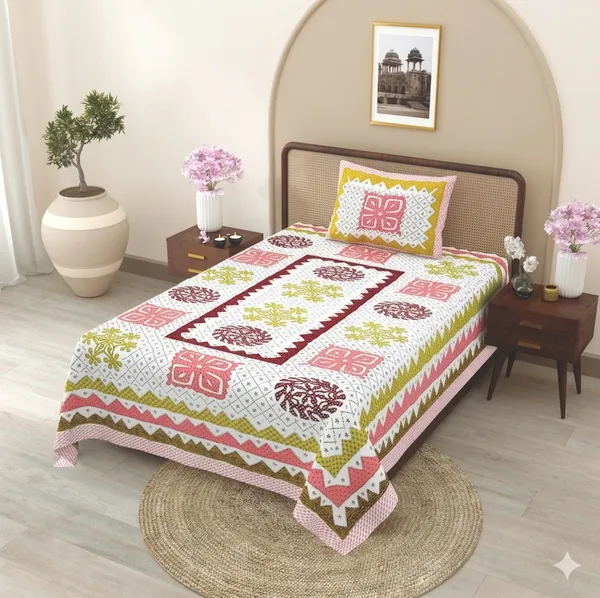 Cotton_|_Single_Bed_Size_|_Flat_Bedsheet_|_Multi_Color_With_1_Pillow_Cover|_-Komalta_Cotton