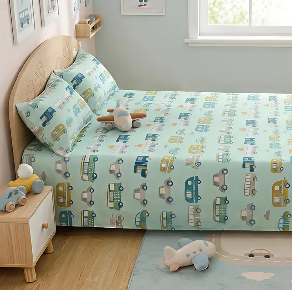 Cotton_Blend_|_Super_King_Size_|_Flat_Bedsheet_|_Blue_With_Multi_Cars_Design_With_2_Pillow_Covers|_-_Little_Dreamers