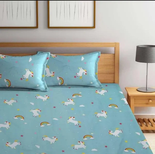 Cotton_Blend_|_Super_King_Size_|_Flat_Bedsheet_|_Blue_Unicorn_Design_With_2_Pillow_Covers|_-_Little_Dreamers