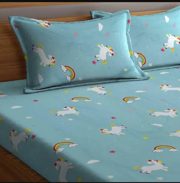 Cotton_Blend_|_Super_King_Size_|_Flat_Bedsheet_|_Blue_Unicorn_Design_With_2_Pillow_Covers|_-_Little_Dreamers