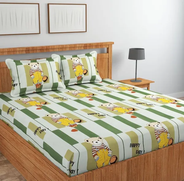 Little_Dreamers_-_Green_Color_With_Cute_little_Teddy_Super_King_Size_Cotton_Bedsheet