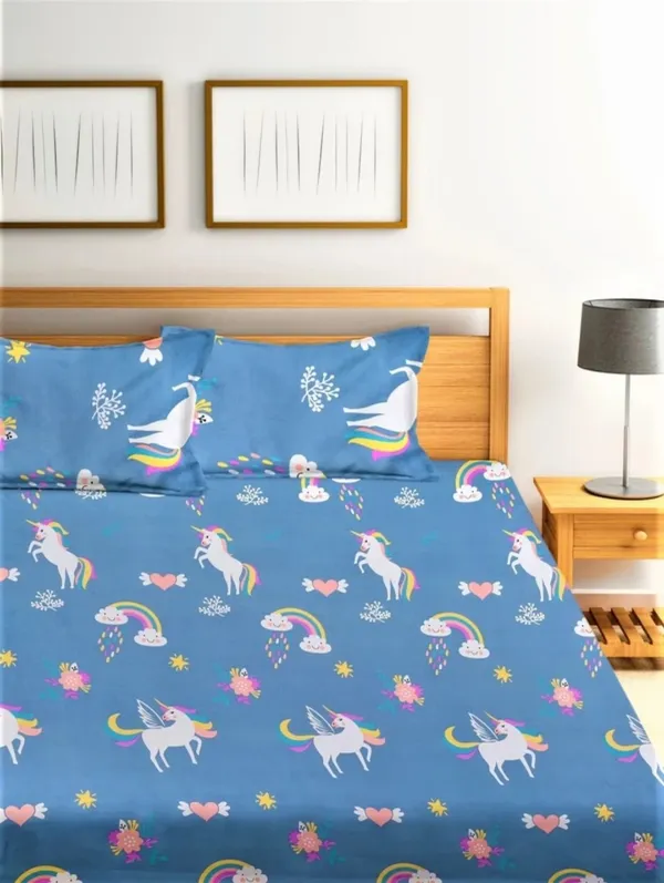 Cotton_Blend_|_Super_King_Size_|_Flat_Bedsheet_|_Unicorn_Design_With_2_Pillow_Covers|_-_Little_Dreamers