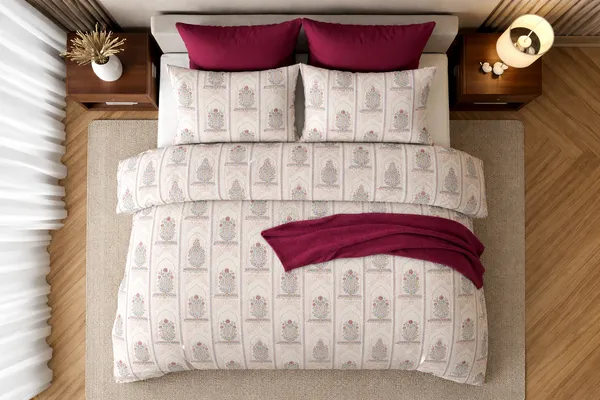 Cotton_|_Super_King_Size_|_Flat_Bedsheet_|_Heritage_Maroon_Mughal_Print_With_2_Pillow_Covers|_-_Royal_Weave