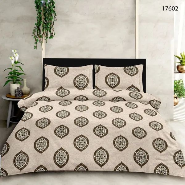 Cotton_|_Super_King_Size_|_Bedsheet_|Light_Beige__Color_With_2_Pillow_Covers_|_-_Sparsha