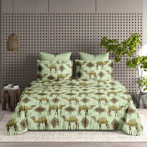 Cotton_|_Super_King_Size_|_Bedsheet_|_Green_Color_With_2_Pillow_Covers_|_-_Sparsha