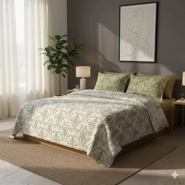 Cotton_|_Super_King_Size_|_Flat_Bedsheet_|_White_With_Pista_|_2_Pillow_Covers|_-_Aabha_Collection