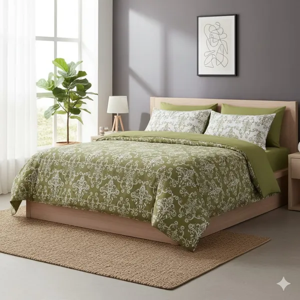 Cotton_|_Super_King_Size|_Flat_Bedsheet_|_Green_With_Contrast_White_Pillow_|_2_Pillow_Covers|_-_Aabha_Collection
