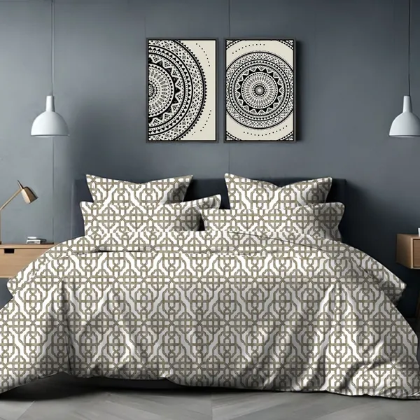 Royal_Abha_Pushp_-_White_And_Green_Cotton_Double_Super_King_Bedsheet_And_Pillow_Cover_For_Home_And_Decor
