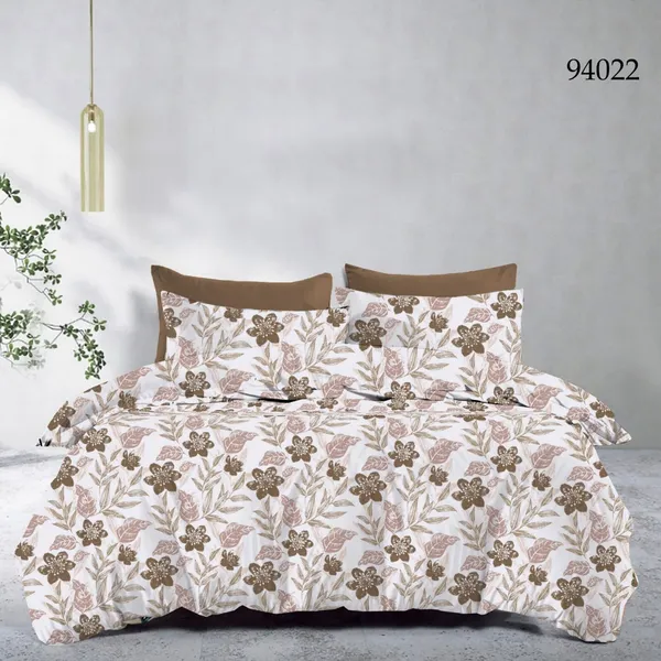 Cotton_|_Super_King_Size|_Flat_Bedsheet_|_Beige_With_Brown_Flowers_|_2_Pillow_Covers|_-_Sootra