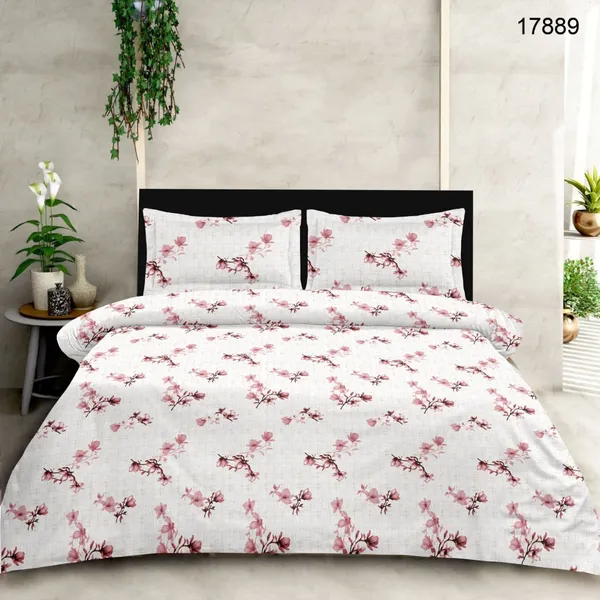 Cotton_|_Super_King_Size|_Flat_Bedsheet_|_Cream_With_Pink_Flowers_|_2_Pillow_Covers|_-_Sootra