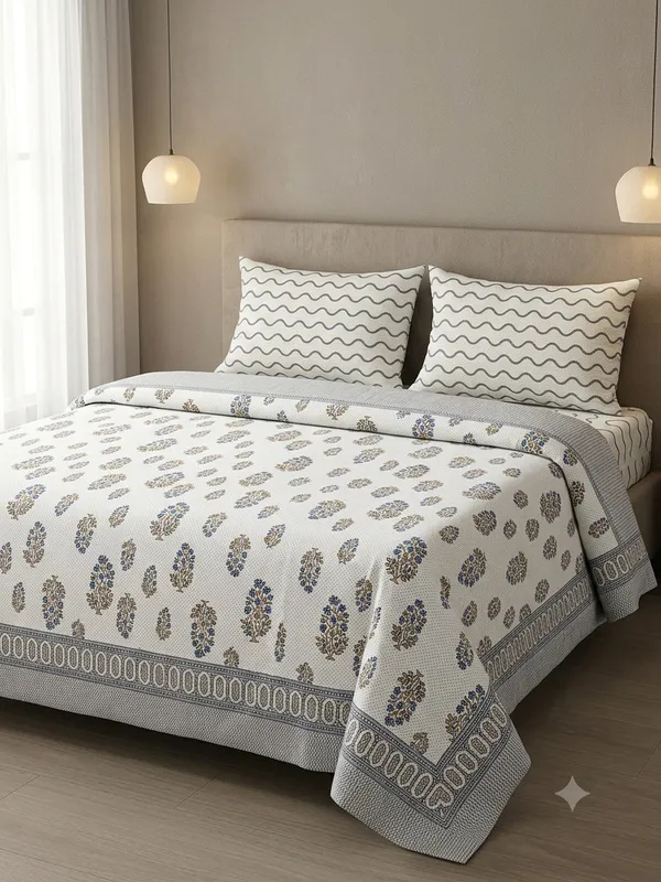 Nazakat_-_White_King_Size_Cotton_Bedsheet
