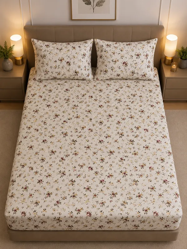Pure_Linen_|_Super_King_Size_|_White_Color_Print_With_2_Pillow_Covers_|_-_Oat_Bloom