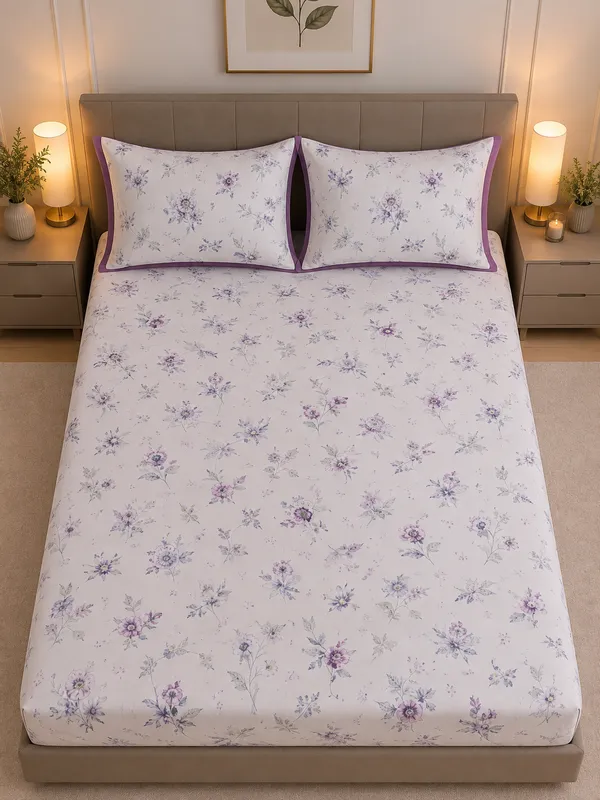 Pure_Linen_|_Super_King_Size_|_White_Color_Print_With_2_Pillow_Covers_|_-_Oat_Bloom
