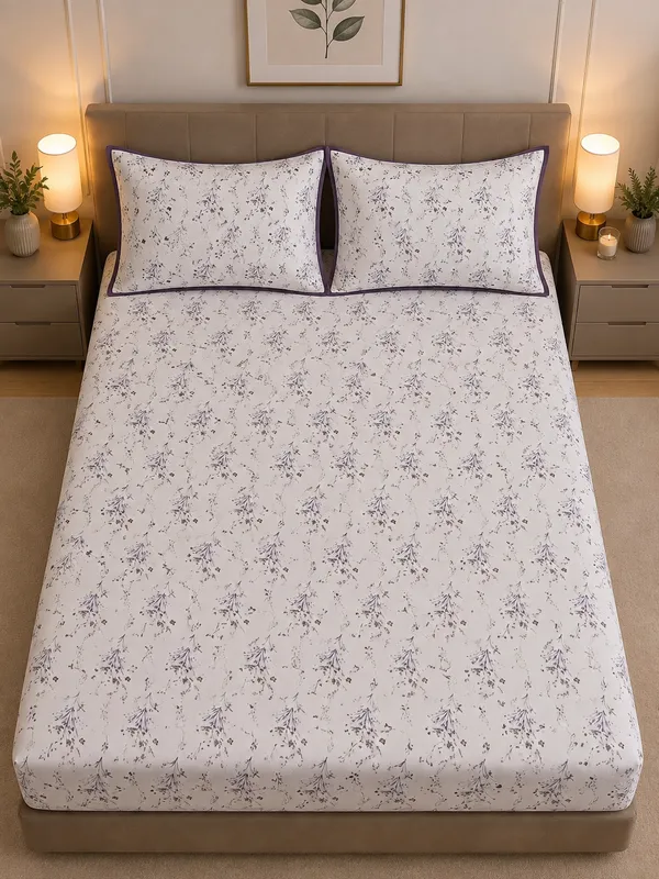 Pure_Linen_|_Super_King_Size_|_White_Color_Print_With_2_Pillow_Covers_|_-_Oat_Bloom