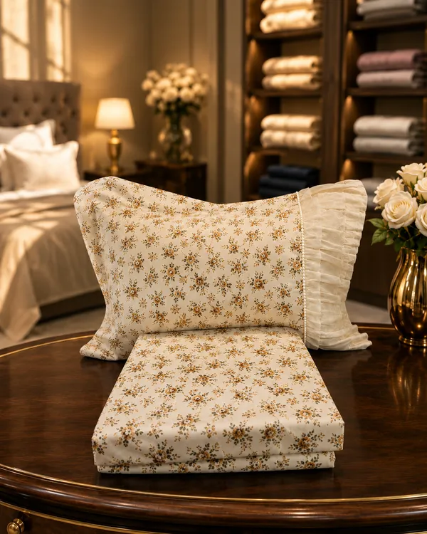 Cotton_|_Double_Bedshet_|_Cream_With_Design_With_Pearl_Lace_2_Pillow_Covers_|_-_Pearl_Lace_Collection