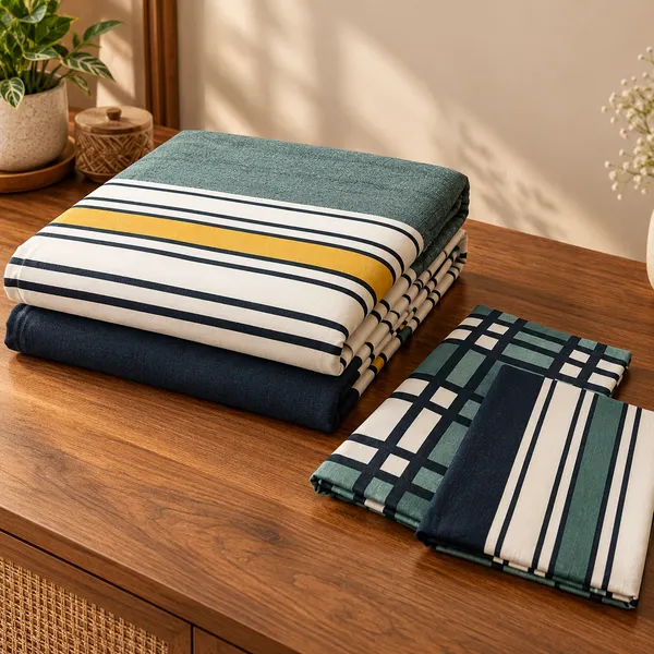 Cotton_|__Super_King_Size_|_Flat_Bedsheet_|_Green_With_Blue_Design_|_2_Pillow_Covers|_-_Marina