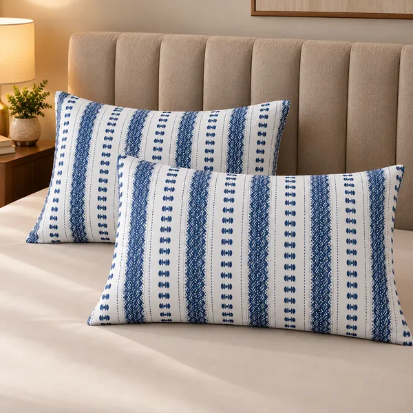 Cotton_|__Super_King_Size_|_Flat_Bedsheet_|_White_With_Blue_Design_|_2_Pillow_Covers|_-_Yarn_Weave