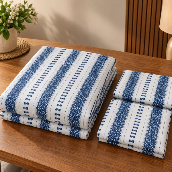 Cotton_|__Super_King_Size_|_Flat_Bedsheet_|_White_With_Blue_Design_|_2_Pillow_Covers|_-_Yarn_Weave