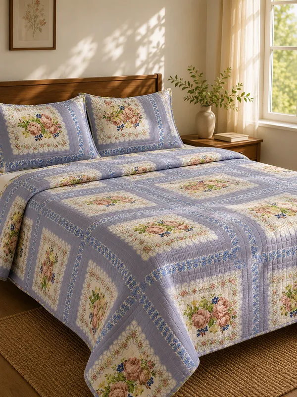 Pushkarni_-_Purple_with_Quilted_Pillow_Covers_King_Size_Cotton_Bedsheet