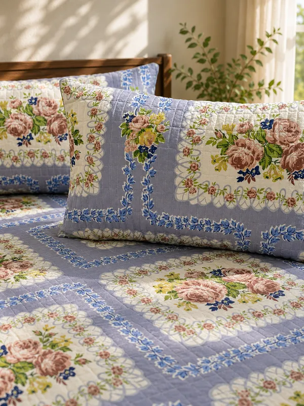 Pushkarni_-_Purple_with_Quilted_Pillow_Covers_King_Size_Cotton_Bedsheet