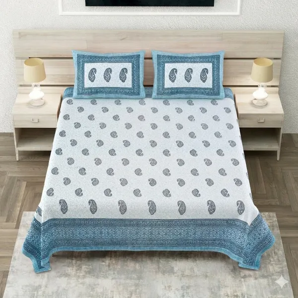Cotton_|_Super_King_Size_|_Bedsheet_|_White_and_Blue_Color_With_2_Pillow_Covers_|_-_Raas