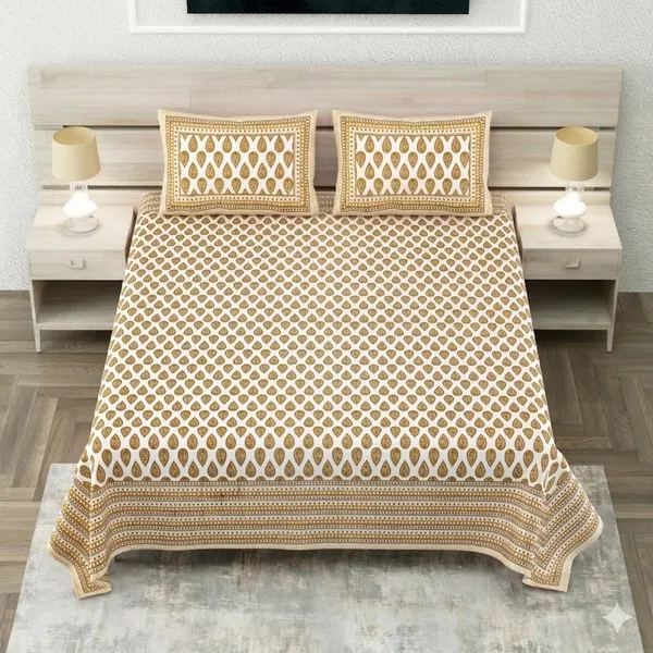 Cotton_|_Super_King_Size_|_Bedsheet_|_Beige_Color_With_2_Pillow_Covers_|_-_Raas