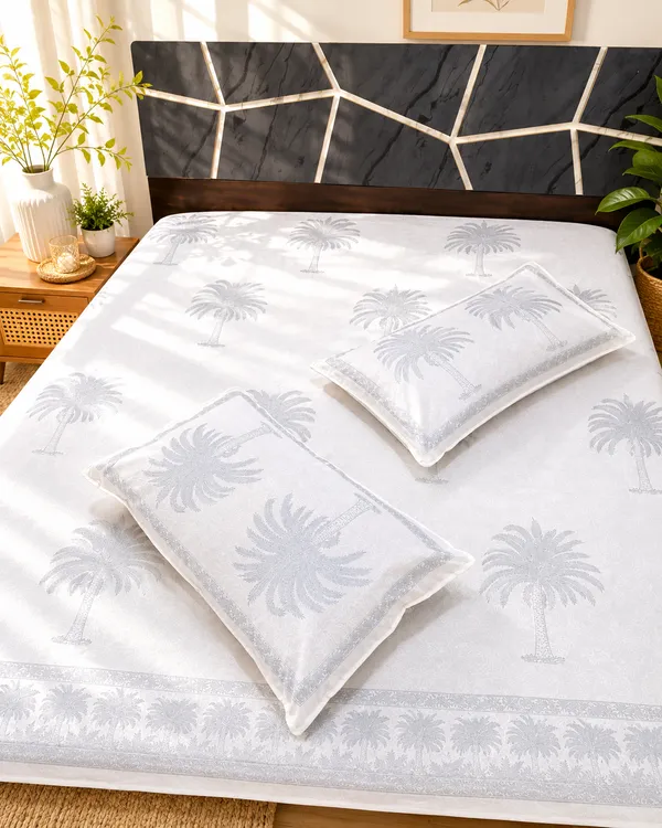 Cotton_|__King_Size_|_Flat_Bedsheet_|_Cream_With_Brown_Design_|_2_Pillow_Covers_With_Lace|_-_Jack_Jone